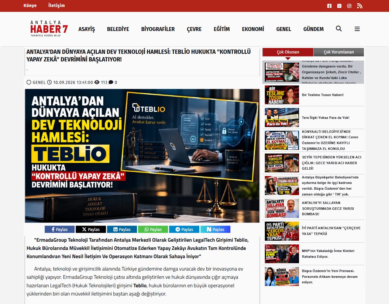 Antalya Haber7 haberinin ekran görüntüsü