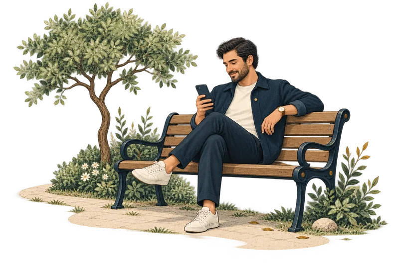 Parkta bir bankta oturan müvekkil telefonuna gelen bilgilendirmeyi okuyor.