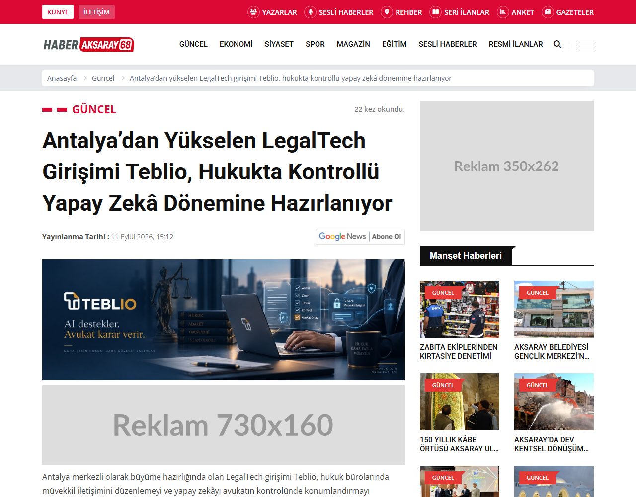 Haber Aksaray 68 haberinin ekran görüntüsü